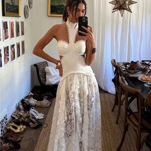 12th Tribe Princesa White Lace Drop Waist Maxi Dress
